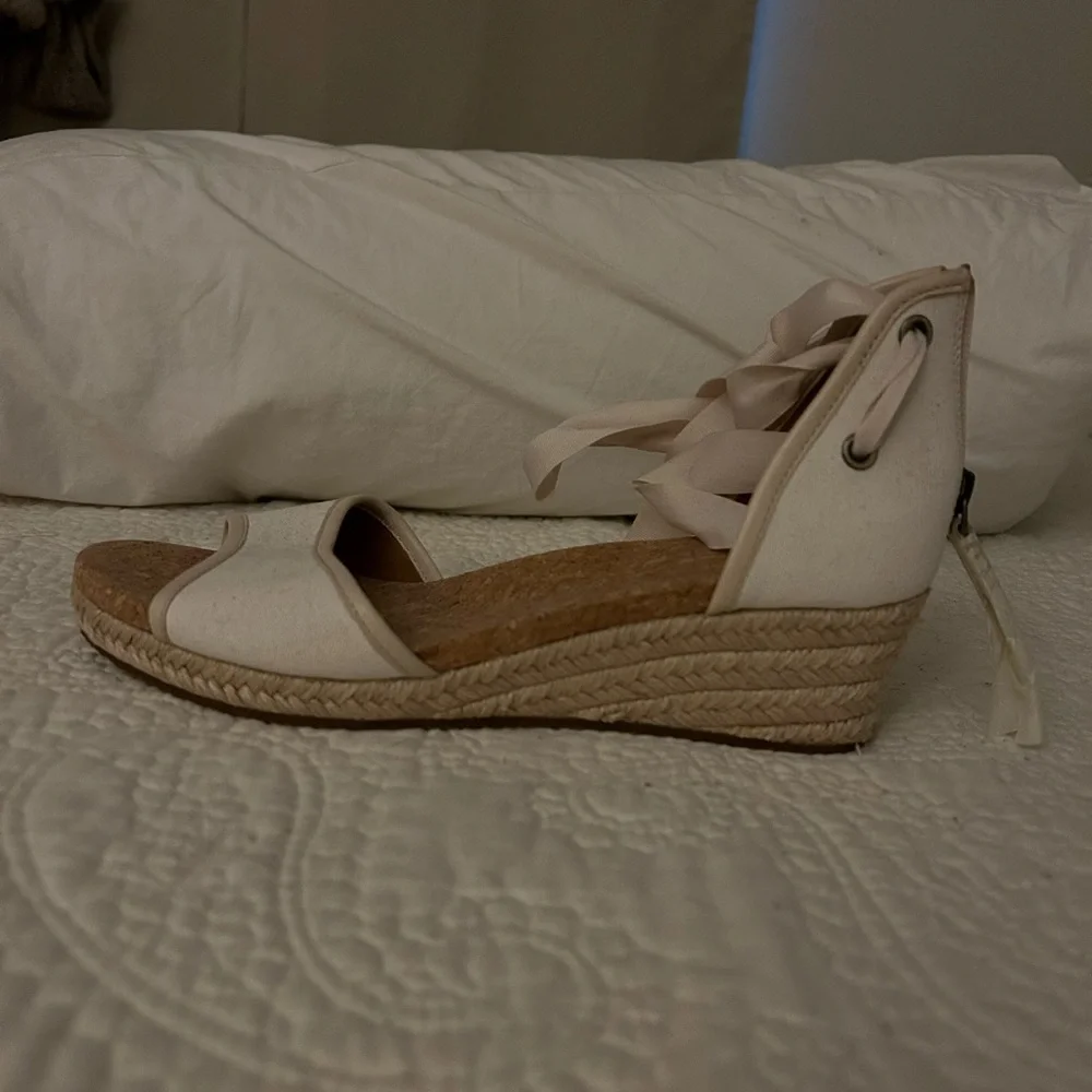 UGG Cream Espadrille Wedge Shoes with Ankle Wrap - Picture 5 of 6